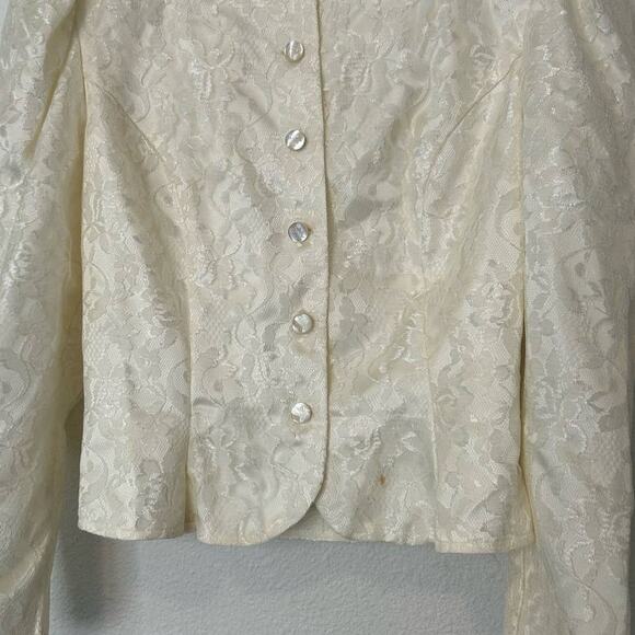 Gunne Sax Ivory Button Front Floral Lace Puff Sleeve Blazer Vintage *TINY FLAW - Picture 5 of 15